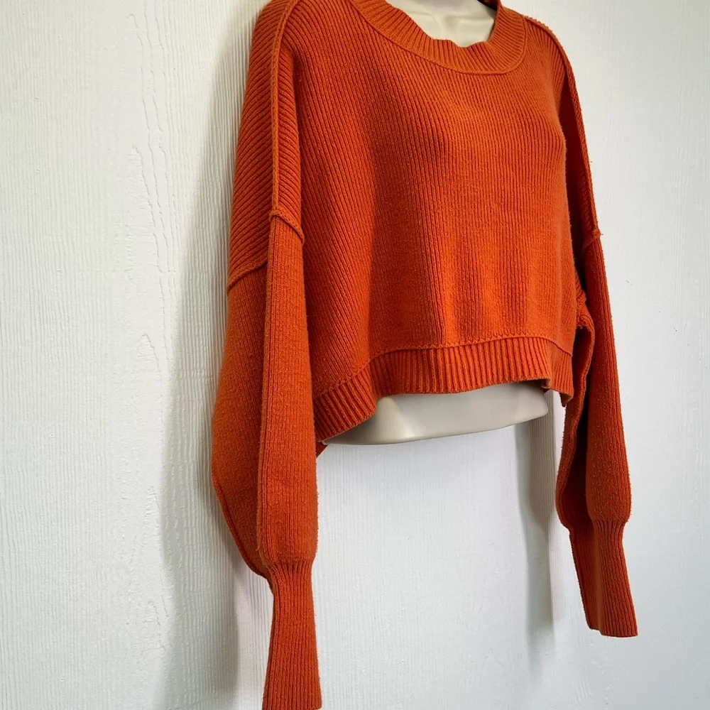 Free People - Easy Street Ribbed Pullover Orange Crop Sweater Size XS - Picture 3 of 11
